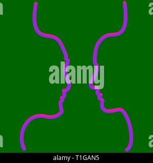Zwei Menschen Silhouetten mit einer Linie gezeichnet. Einfachen vektor Illustration. Separate auf einem farbigen Hintergrund. Stock Vektor