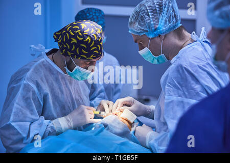 Das medizinische Team der Chirurgischen Eingriff in der modernen Operationssaal. Stockfoto
