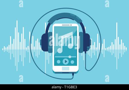 Vektor eines Smart Phone und Kopfhörer auf einem equalizer blauer Hintergrund Stock Vektor
