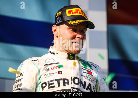 MELBOURNE, AUSTRALIEN - 17. März: Valtteri Bottas von Mercedes-AMG PETRONAS Motorsport feiert Sieg 2019 Formel 1 Grand Prix von Australien Stockfoto