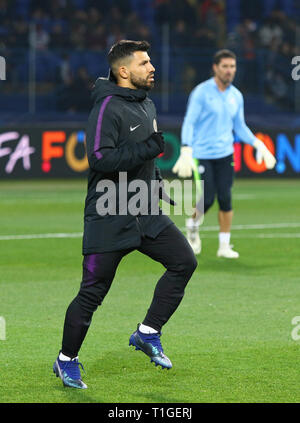 Charkow, Ukraine - Oktober 23, 2018: Sergio Agüero von Manchester City läuft während Training vor dem UEFA Champions League Spiel gegen Shakh Stockfoto