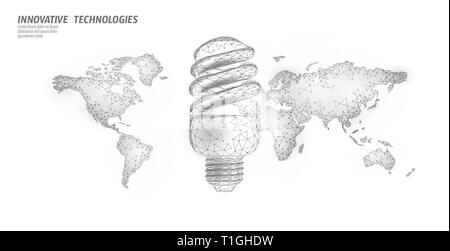 Kompakte Leuchtstofflampe Energiekonzept spart. Polygonale Low Poly Welt Planet Erde Karte. Eco Ökologie Umwelt grüne Energie Power concept speichern Stock Vektor