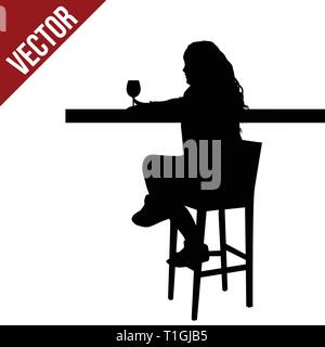 Frau Silhouette an einem Tisch im Café, in der Bar, im Restaurant oder Pub auf weißem Hintergrund sitzen, Vektor, Abbildung Stock Vektor