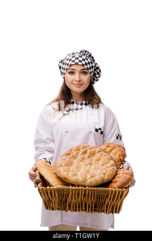 Junge weibliche Baker isoliert auf weißem Stockfoto