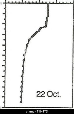 Verbreitung und Häufigkeit von Zooplankton Verteilung und Häufigkeit von Zooplankton und Mysis relicta in Flathead Lake distributionabun 1991 spen Jahr: 1991 Temp. (OC) 0 5 10 15 20 w Abbildung 6. Temperaturprofile und vertikale Verteilung der M. Relicta von Juli bis Oktober 1987 In mondlosen Nächten im Mid-Lake Deep station in Flathead Lake. ; Stockfoto