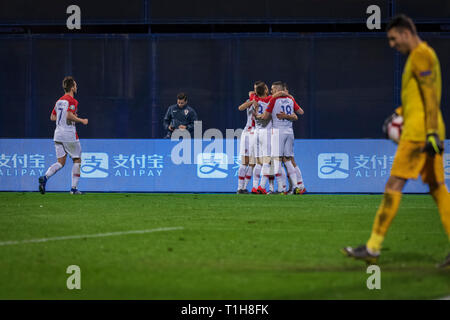 ZAGREB, KROATIEN - 21. MÄRZ 2019: UEFA EURO 2020 qualifizieren. Kroatien VS Aserbaidschan. In Aktion Stockfoto