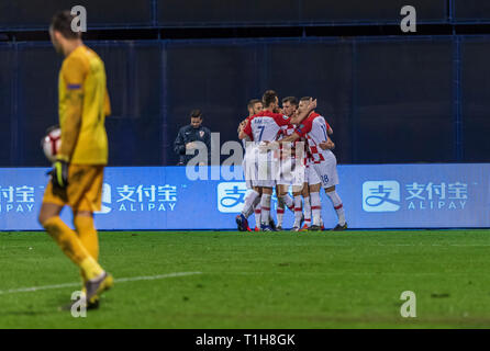 ZAGREB, KROATIEN - 21. MÄRZ 2019: UEFA EURO 2020 qualifizieren. Kroatien VS Aserbaidschan. In Aktion Stockfoto