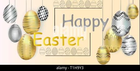 Frohe Ostern. Vector Illustration, goldene Eier. Ostern Eier. Postkarten. Stock Vektor
