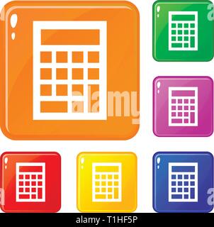 Budgetrechner Icons Set Vector Farbe Stock Vektor