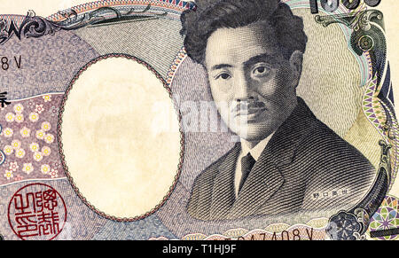 Japanische Währung 1000 yen Banknote mit Porträt der Hideyo Noguchi, Detail. Yen ist die offizielle Währung von Japan Stockfoto