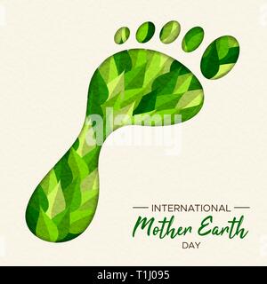 Internationalen Tag der Erde Abbildung: Co2-Konzept. Grüne papercut Wald Blätter in Fuß Aussparung für die Natur interessieren. Stock Vektor