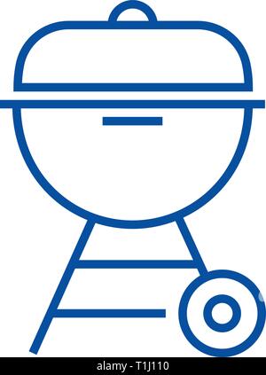 Holzkohlegrill Symbol Leitung Konzept. Holzkohlegrill flachbild Vektor Symbol, Zeichen, umriss Abbildung. Stock Vektor