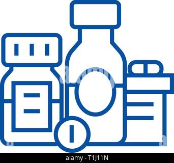 Baa, biologisch aktive Zusätze, Pillen, Medikament Symbol Leitung Konzept. Baa, biologisch aktive Zusätze, Pillen, Medikament flachbild Vektor Symbol Stock Vektor