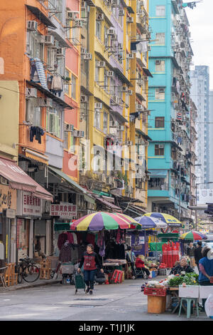 Apartments Bausteine und Markt, Kowloon, Hong Kong Stockfoto