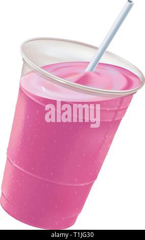 Erdbeere, Himbeere oder rote Beere frosty Milchshake oder Smoothie rechts neigen, in einem durchsichtigen Glas mit einem weißen Stroh.. Stock Vektor