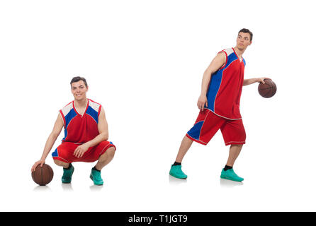 Junge Basketballer isoliert auf weiss Stockfoto