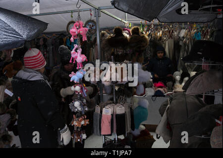 JOKKMOKK, Schweden am Februar 08, 2019. Die Menschen bewegen sich zwischen den Ständen. World, Deutsch, Wirtschaft, Handwerk und etwas zu Essen. Redaktionelle Verwendung. Stockfoto