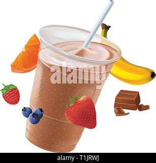Schokolade frosty trinken umgeben von Obst Stock Vektor