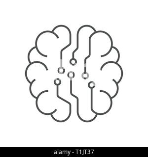 Digitale Gehirn Symbol, AI Konzept, Iot, hi-tech. Line Vector Illustration. Editierbare Schlaganfall. EPS 10. Stock Vektor