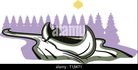 Mann im Kanu paddeln nach oben oder unten ein Fluss Stock Vektor