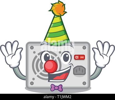 Clown cartoon Stromversorgung auf dem Computer Vector Illustration Stock Vektor