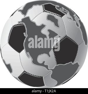 Schwarz & Weiß Fußball Globus mit Kontinenten Stock Vektor