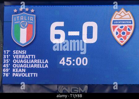 Letzte Anzeiger während der UEFA-Europameisterschaft 2020 Qualifying Match zwischen Italien 6-0 Liechtenstein an Ennio Tardini Stadium am 26. März 2019 in Parma, Italien. Credit: Maurizio Borsari/LBA/Alamy leben Nachrichten Stockfoto