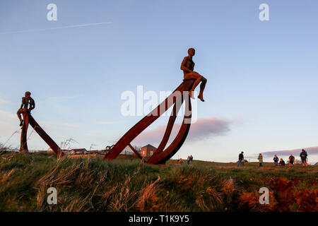 Half Moon Bay, Heysham, Lancashire, 27. März 2019 Anna Gillespies das Schiff auf Anzeige an Halfmoon Bay in Heysham die Skulptur beauftragt von MOrecambe Bay Partnerschaften und Deco Publique als Teil der Vorgewende Headspace öffentlichen Bereich Skulpturen Projekt, das im letzten Sommer Kreditkarte lanciert wurde: Fotografieren Nord/Alamy leben Nachrichten Stockfoto