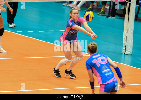 Candy Arena, Monza, Italien. 27. März, 2019. CEV Volleyball Challenge Cup Frauen, Final, 2 Bein. Micha Danielle Hancock von Saugella Monza während des Spiels zwischen Saugella Monza und Aydin BBSK im Candy Arena Italien. Credit: Claudio Grassi/Alamy leben Nachrichten Stockfoto