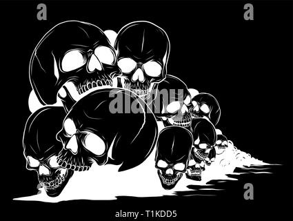 Totenkopf mit gekreuzten Knochen. menschliche Schädel und Knochen mit einer geringen Tiefenschärfe Stock Vektor