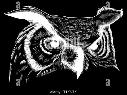 Owl-Vector Illustration. Icon Design auf schwarzem Hintergrund. Stock Vektor