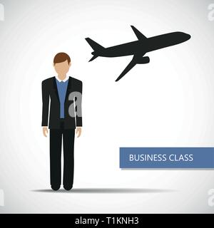 Vorteile der Flüge in der Business Class Geschäftsmann Charakter Vektor-illustration EPS 10. Stock Vektor