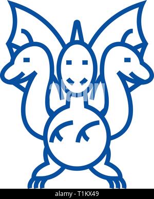Dreiköpfige Drache symbol Leitung Konzept. Dreiköpfige Drache flachbild Vektor Symbol, Zeichen, umriss Abbildung. Stock Vektor