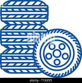 Reifen, Reifen Service line Symbol Konzept. Reifen, Reifen Service flachbild Vektor Symbol, Zeichen, umriss Abbildung. Stock Vektor