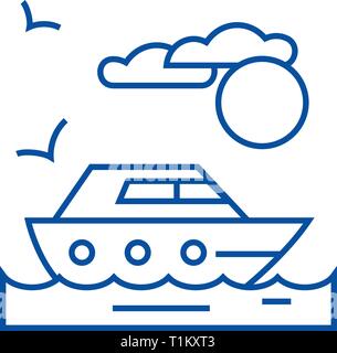 Reisen, Meer, yacht Symbol Leitung Konzept. Reisen, Meer, yacht Flachbild vektor Symbol, Zeichen, umriss Abbildung. Stock Vektor