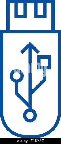 Usb-Flash. Memory Card Symbol Leitung Konzept. Usb-Flash. Speicher Karte flach Vektor Symbol, Zeichen, umriss Abbildung. Stock Vektor