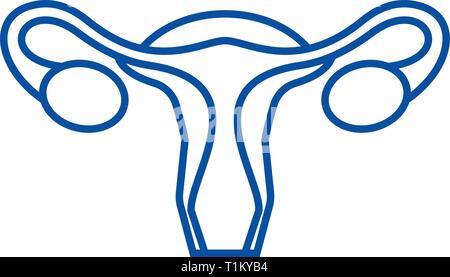 Uterus, weibliche Gynäkologie Symbol Leitung Konzept. Uterus, weibliche Gynäkologie flachbild Vektor Symbol, Zeichen, umriss Abbildung. Stock Vektor