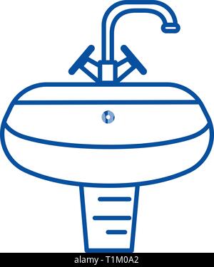 Waschbecken, Waschtisch Symbol Leitung Konzept. Waschbecken, Waschtisch flachbild Vektor Symbol, Zeichen, umriss Abbildung. Stock Vektor