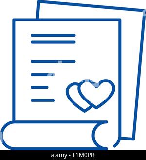 Hochzeit vertrag Symbol Leitung Konzept. Hochzeit Vertrag flachbild Vektor Symbol, Zeichen, umriss Abbildung. Stock Vektor