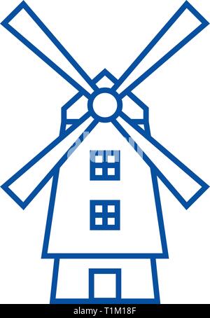 Windmühle, Holland Symbol Leitung Konzept. Windmühle, Holland flachbild Vektor Symbol, Zeichen, umriss Abbildung. Stock Vektor