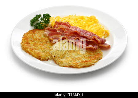 Diner style Hash Browns, Rührei und Speck Stockfoto