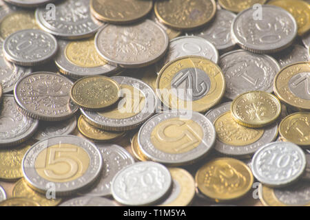 Polnische Währung. Münzen. Geld Hintergrund Stockfoto