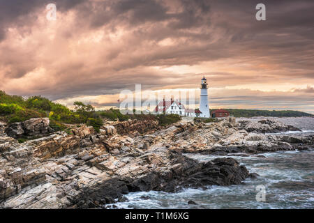 Cape Elizabeth, Maine, USA an der Portland Head Light. Stockfoto