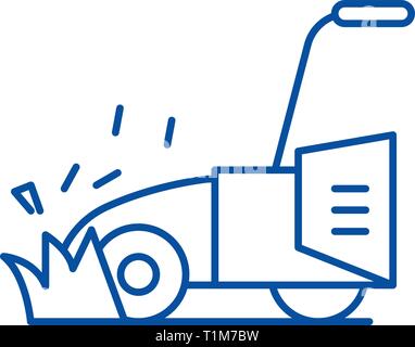 Rasenmäher Symbol Leitung Konzept. Rasenmäher flachbild Vektor Symbol, Zeichen, umriss Abbildung. Stock Vektor