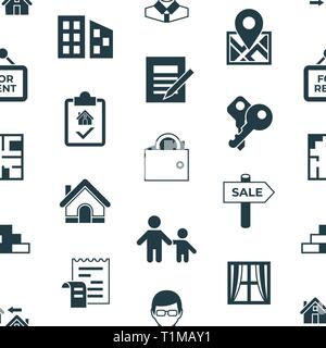 Immobilien und Wohneigentum Symbole Infografiken, digitalen Vektor nahtlose Muster Stock Vektor