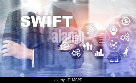 SWIFT. Gesellschaft für Worldwide Interbank Financial Telecommunications. Internationale Zahlungsmittel. Business Hintergrund Stockfoto