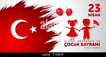 23. Nisan cocuk baryrami. Übersetzung: Türkisch 23. April Tag der Kinder. Stock Vektor