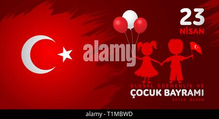 23. Nisan cocuk baryrami. Übersetzung: Türkisch 23. April Tag der Kinder. Stock Vektor