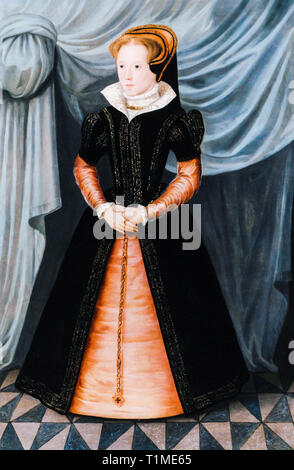 Königin Mary I. von England (1516–1558) „Bloody Mary“, Porträtgemälde eines Künstlers der englischen Schule nach Hans Eworth, um 1550 Stockfoto