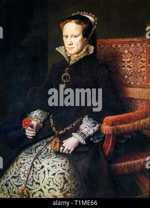 Mary Tudor, Mary I. von England (1516-1558), „Bloody Mary“, Porträtgemälde in Öl auf Tafel von Antonis Mor, 1554 Stockfoto